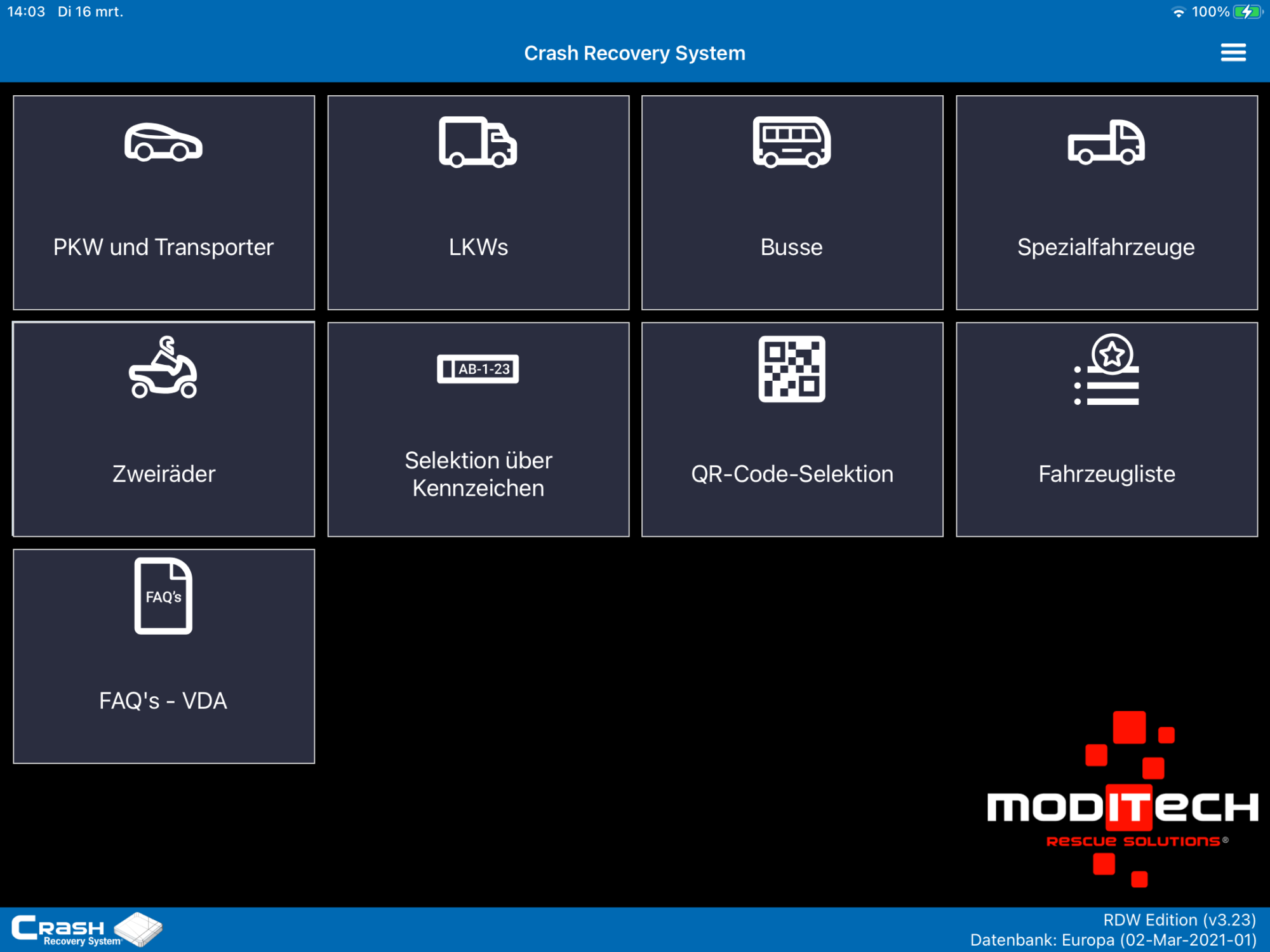 Crash Recovery System Im Dunkelmodus Moditech